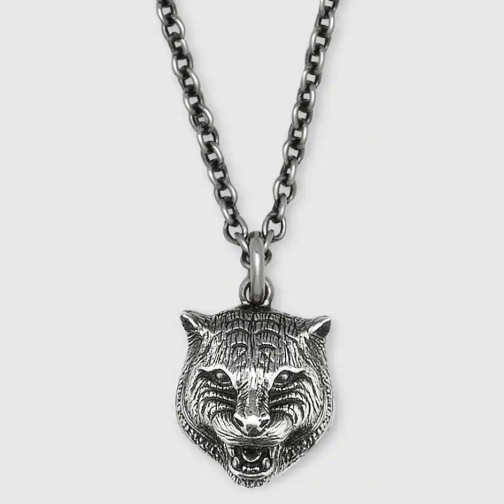 Silver Gucci Feline Necklace.